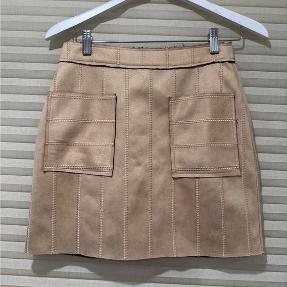 None Dresses & Skirts - Tan Faux Suede Women's Skirt with Pockets